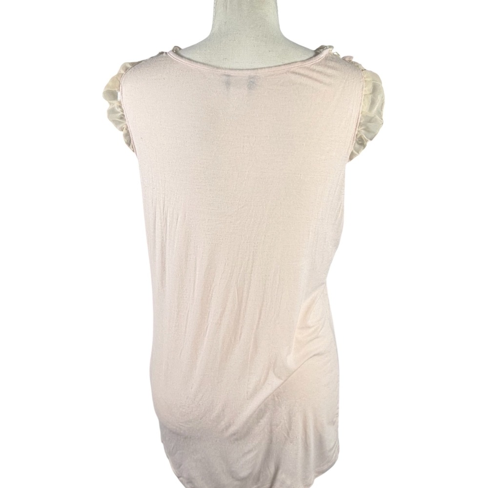 H&M Ruffle V-Neck Top Womens Large Blush Pink Sheer Trim Sleeveless - Picture 3 of 12